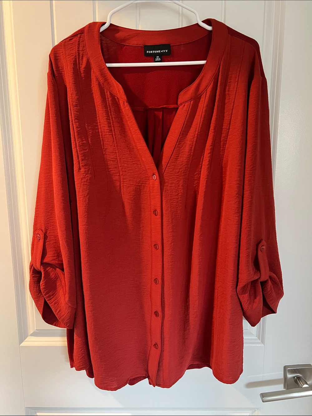 Fortune + Ivy Women's Red Button-Front Blouse